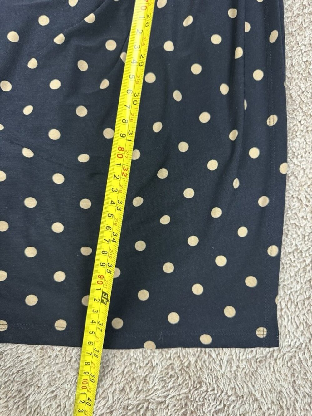 Lauren Ralph Faux Wrap Dress Size 8 Navy Blue & Tan Polka Dot Flutter Sleeves - Picture 6 of 11